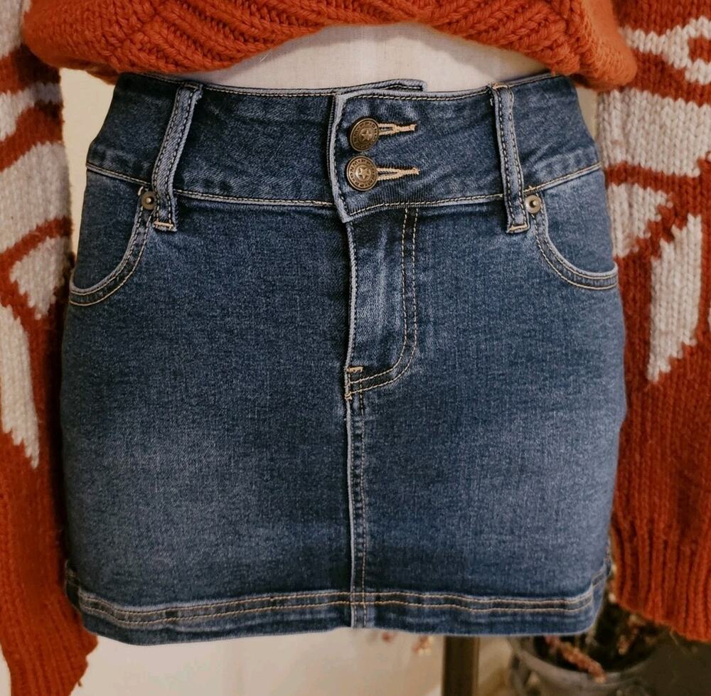 Princess Polly XX Classic Blue Denim STRETCH Mini Skirt Women's Size 4 EUC